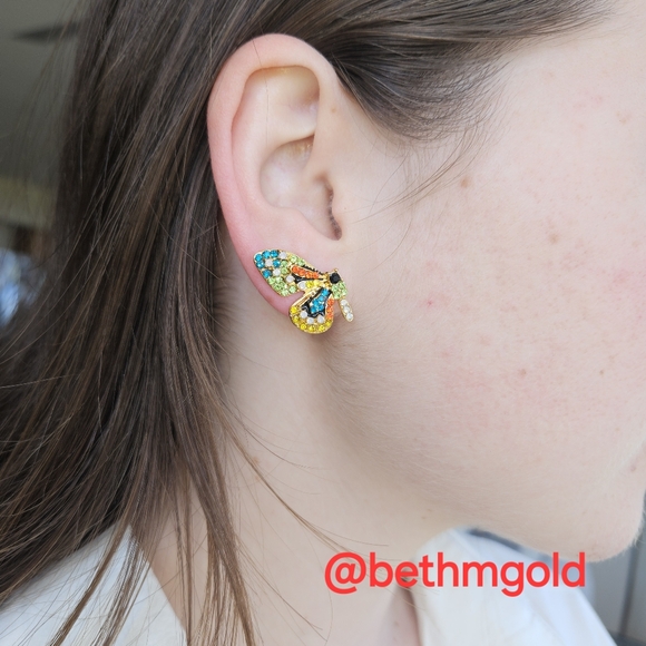 Butterfly Wings Rhinestone Stud Earrings - Picture 10 of 13